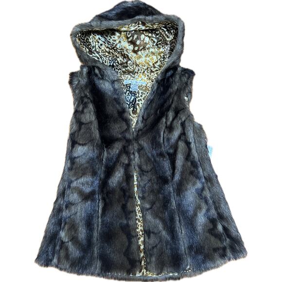Peter Nygård Faux Fur Hooded Vest Terra Brown Size 4P NWT - Picture 1 of 9